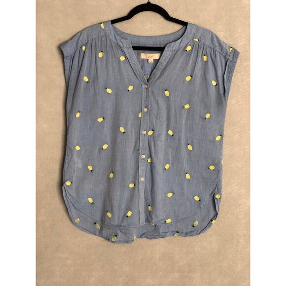 Loft Women's Small Cotton Rolled Sleeve Pineapple Button-Up Shirt - Picture 1 of 6